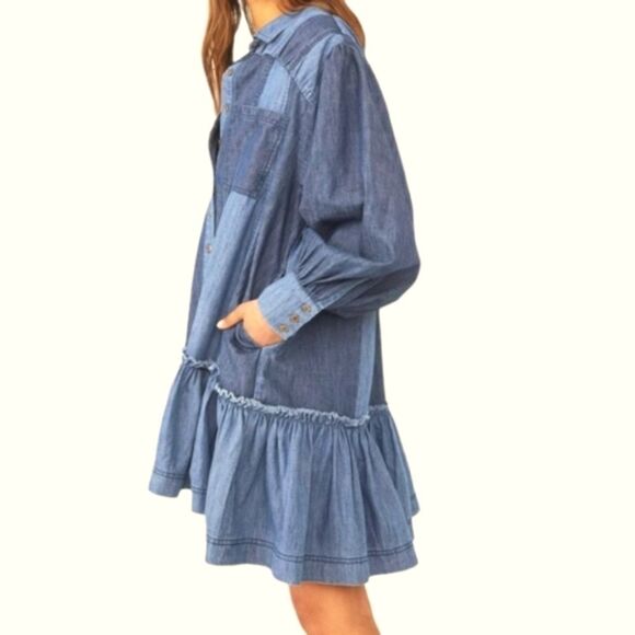 FREE PEOPLE Sun Burst Denim Mini‎ Dress Size XSMALL - Picture 3 of 16